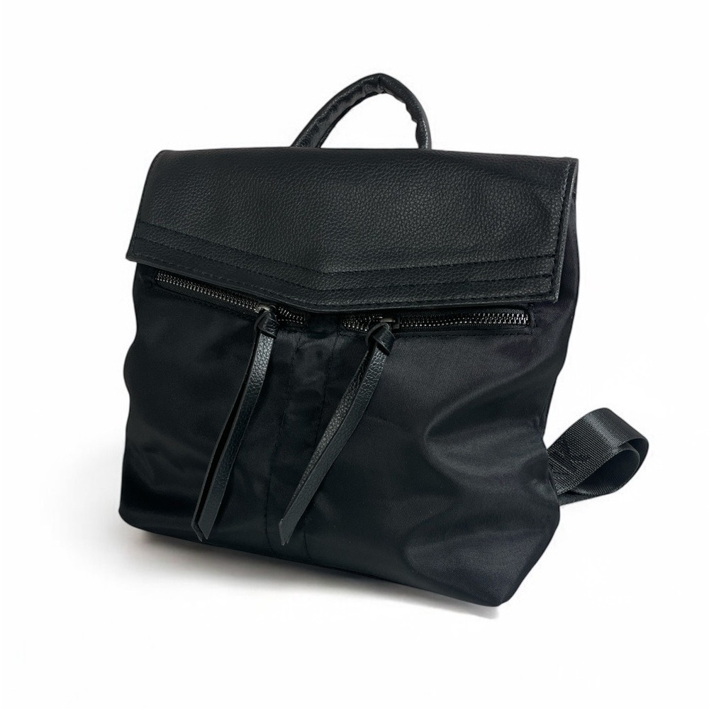 Botkier | Sleek Black Mini Backpack Adjustable Branded Straps Tassel Pockets